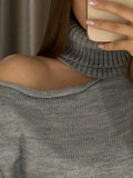 Must Enter The High-Collar Shoulder Sweater Unique Asymmetric Design Gentle Apricot Gray Color Optional Autumn And Winter Atmosphere HZ1208