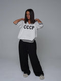 2025 New Fashion Collar Hollow Knitted Shirt Women CCCP Letter Embroidery Casual Style Sweater HZ1208