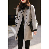 2025 Autumn And Winter Retro New Fashion Double Buckle Leisure Long Temperament Bump Color Small Collar Hairs Of The Coat Woman HZ1220