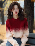 Ankola Red Apricot Gradient Round-Neck Sweater Women's 2025 New Winter Knitted Shirt Unique Super-Looking Top HZ1208