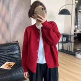 Autumn/Winter 2025 New Lazy Korean Sweater Cardigan Women's Soft Sheeps Pits Button Sweater Dark Grey HZ1208