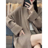 South Korea's Dongdaemun Korean Version Of The Coat Woman Thicked Medium And Long Foreign Matchn Flower Cardigan Loose Lazy Knitted Shirt HZ1220