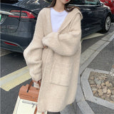 2025 Korean Version Of The Long Lazy Outside The Hooded Sweater Coat Women's Autumn And Winter Large Pocket Loose Knitted Open Shirt HZ1220
