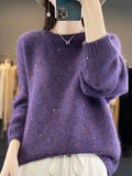 Autumn And Winter Women's Beads Knitwear 2025 New High-End Feel Super-Good-Looking Retro Lazy Wind Wearing Purple Sweater HZ1208