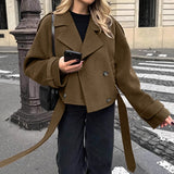 2025 New Women's Big Collar Hair, Stylish Short Belt Coat HZ1220