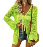New Beach Knitted Jersey In Summer 2025 Sexy Solid Color Knitted Beach Swimwear Shirt Sunscreen Cardigan HZ1208