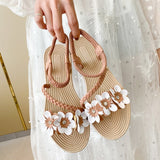 Trade Sandals Women 2025 Summer New Large Size Dress Women's Shoes Flats Gentle Flowers Roman Sandals Women HZ1220
