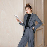 Spring And Autumn 2025 Dark Gray Small Suit Suit Female British Wind Wide Leg Pants Casual Fried Street Suit Suit HZ1220