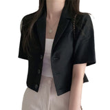 Korean Version Of The Solid Color Short-Sleeved Cotton Tice Small Suit Woman 2025 Spring And Summer New Leisure Temperament Short Suit Coat HZ1220
