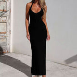 Ocean Beach Hoodie Hanging Neck Sexy Low Chest Bare Back Knitted Long Sunscreen Skirt HZ1208