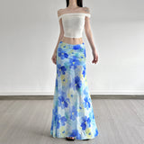 Island Oil Painting Fenghua Printed Mesh Dress Summer Beach Resort Wind Long Bag Hip Thin A Skirt HZ1220