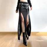 2025 High Street Hottie Style Irregular Leather Splicing Skirt Sexy Repair Fork And Hip Skirt HZ1220