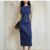 Temperament Sleeveless Denim Dress With Hip Dress Women's Summer 2025 New Waist-Skinny French Vest Skirt HZ1220