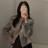 Korean Chic Autumn And Winter French Small Fragrant Style Simple Temperament Unique Single Buckle Small Hair And Short Coat HZ1220