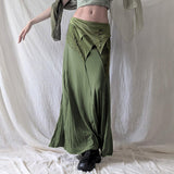 Sen Is A Vintage Style Irregular Paste Splicing Long Fishtail Skirt Temperament Babes Niche Design Open Skirt HZ1220