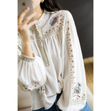 Spring And Autumn 2025 New Fashion Print Shirt Women's Collar Bohemian Loose Gas Blouse HZ1220