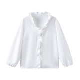 2025Wish Spring And Summer New Solid Color Long-Sleeved Lotus Leaf-Side Shirt Women's Shirt HZ1220